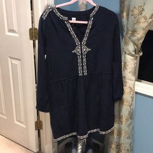 long sleeve dress with print trim